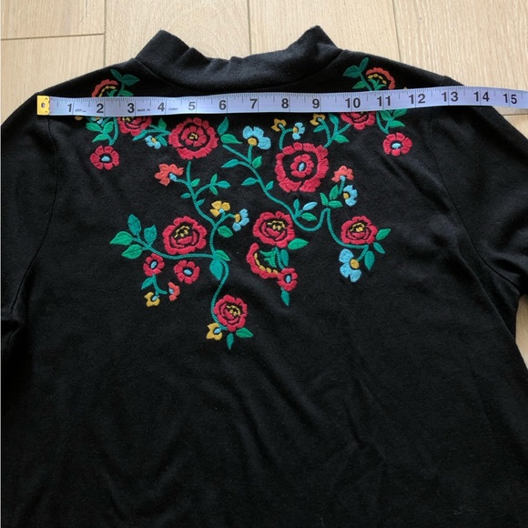 Loft Floral Embroidery Mock Neck Long Sleeve Top in Black - Picture 2 of 10